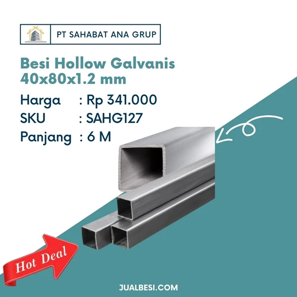 Besi Hollow Galvanis 40x80x1.2 mm