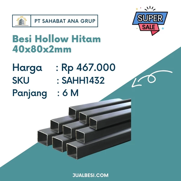 Besi Hollow Hitam 40 x 80 x 2mm