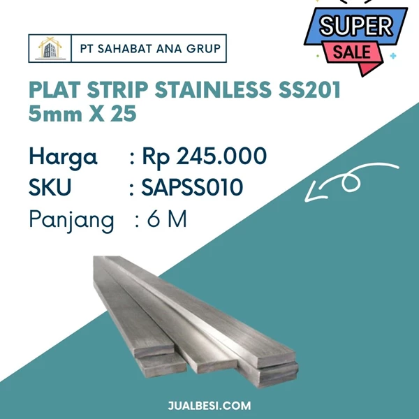PLAT STRIP STAINLESS SS201 5mm X 25