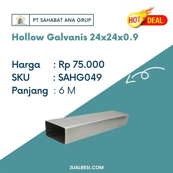 Besi Hollow Galvanis 24 x 24 x 0.9 mm
