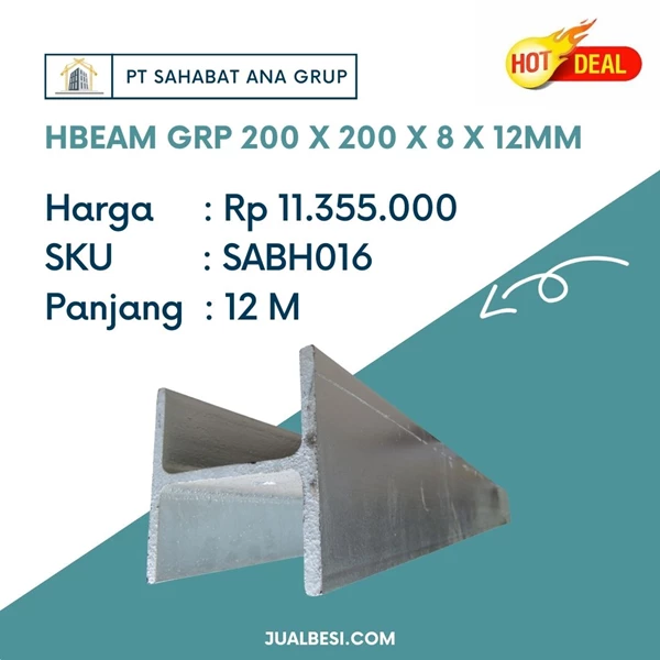 Besi H Beam GRP 200 X 200 X 8 X 12MM
