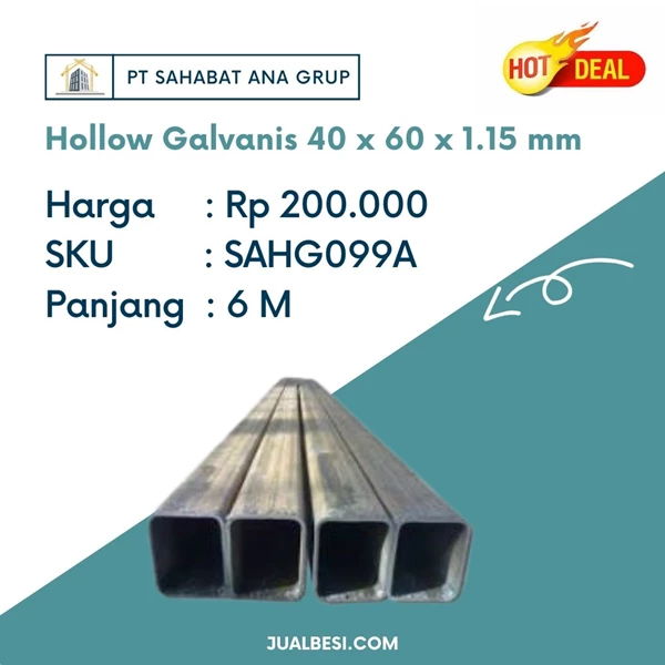 Besi Hollow Galvanis 40 x 60 x 1.15 mm