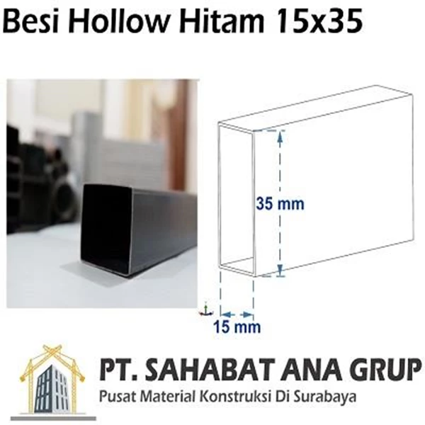 Besi Hollow Hitam 15x35x1.2 mm