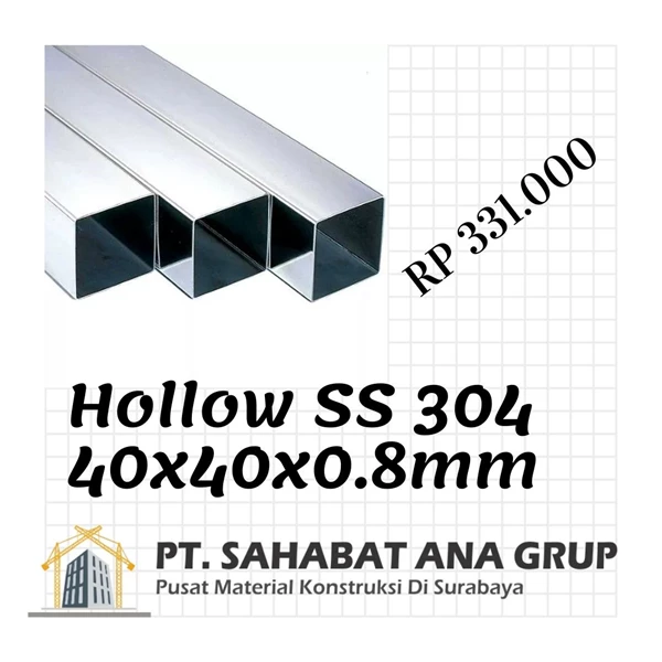 Hollow SS 304 40x40x0.8mm
