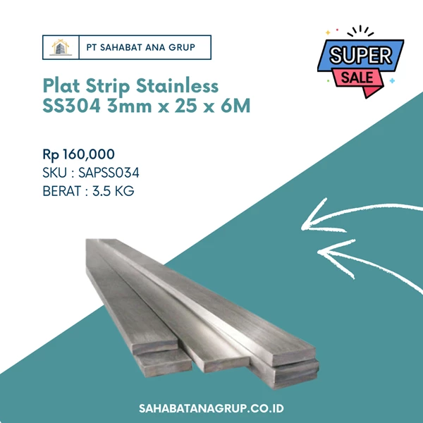 Plat Strip Stainless SS304 3mm x 25 x 6M