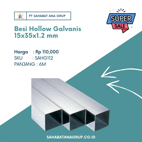 Besi Hollow Galvanis 15x35x1.2 mm