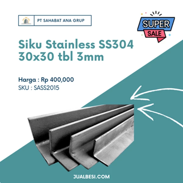 Besi Siku Stainless SS304 30x30 tbl 3mm