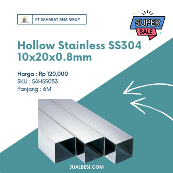 Hollow Stainless SS304 10x20x0.8mm 6 meter
