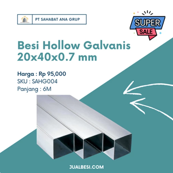 Besi Hollow Galvanis 20x40x0.7 mm