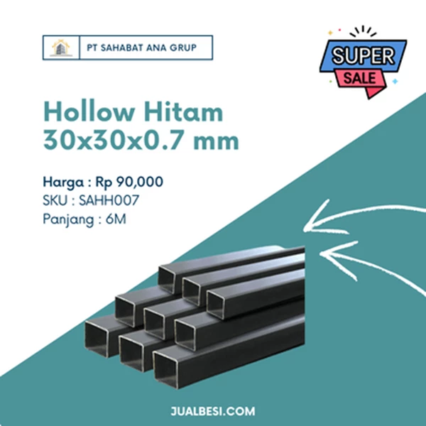Hollow Hitam 30x30x0.7 mm x 6 meter