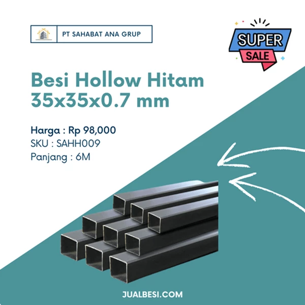 Besi Hollow Hitam 35x35x0.7 mm