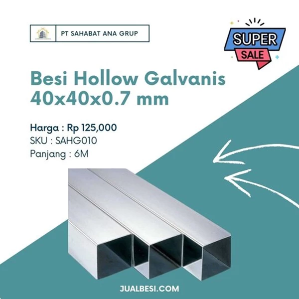 Besi Hollow Galvanis Ukuran 40x40x0.7 mm
