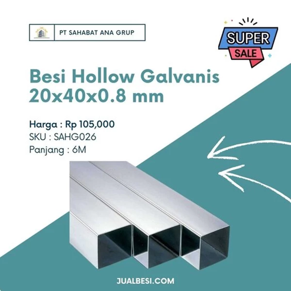 Besi Hollow Galvanis 20x40x0.8 mm